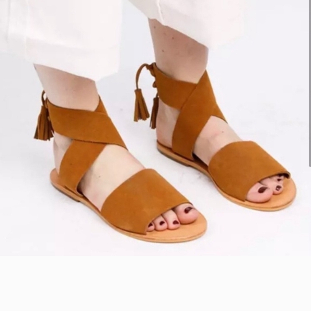 ABLE Cruz Utility Sandal In Cognac Suede. Size 6.5 NIB